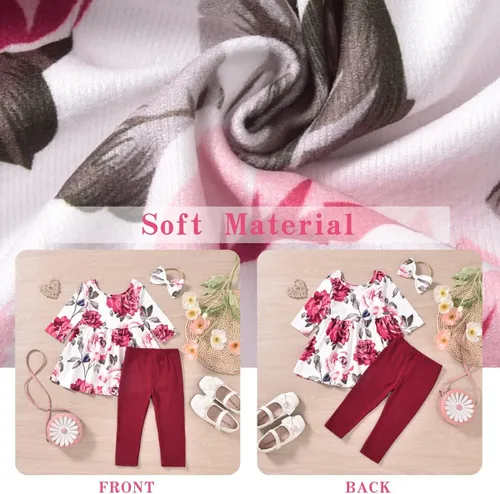 Miniatura 5 de Aalizzwell Traje de túnica floral para niñas pequeñas para otoño e invierno