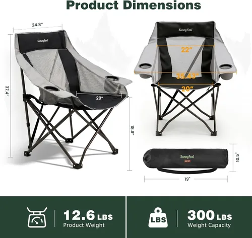 Miniatura 3 de SUNNYFEEL Sillas de campamento ligeras de gran tamaño para adultos, silla plegable portátil con bolsillos laterales y hueco para tazas para playa