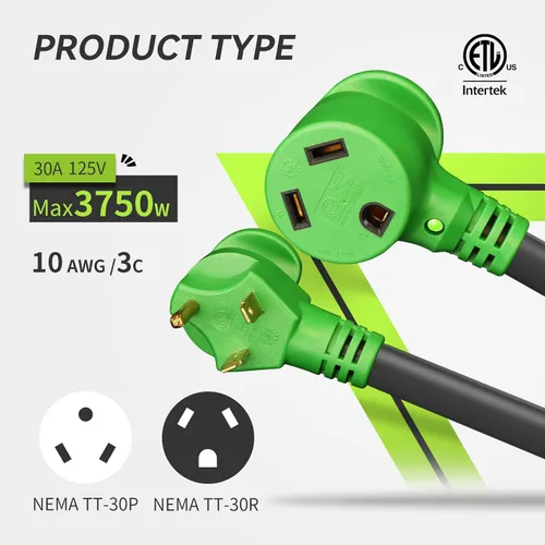 Miniatura 4 de RVMATE Cable de extensión de alimentación RV de 30 amperios y 75 pies con mango de fácil enchufe, TT-30P a TT-30R, indicador LED, 10 AWG