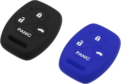 Estuche protector de llave inteligente con 4 botones para Honda Accord Civic CR-V Element Pilot, de silicona, negro y azul (Paquete de 2)