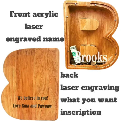 Miniatura 6 de Alcancia personalizada grande de madera con letras, alcancía para monedas, alcancía personalizada con nombre, puede ser utilizada como regalo de J