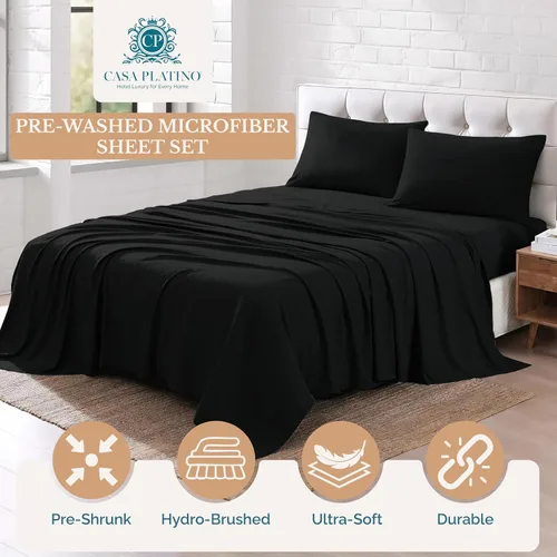 Miniatura 2 de Casa Platino Juego de sábanas de tamaño individual, juego de sábanas prelavadas de 3 piezas, ultra suaves y transpirables, ropa de cama de Negro