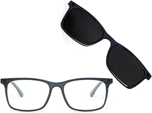 BlueDuo Cruise - Gafas cuadradas de alta calidad con bloqueo de luz azul con clip magnético para mujeres y hombres, sin reflejos Gris oscuro