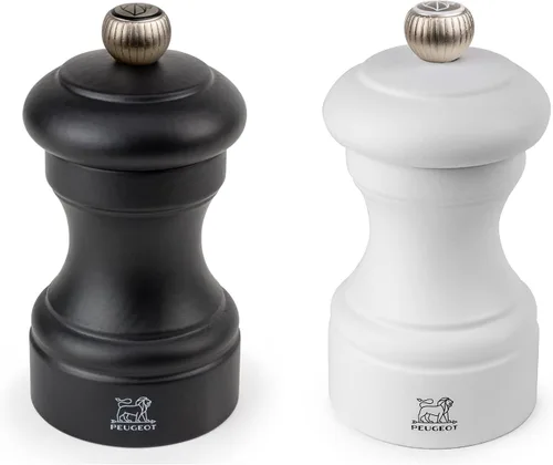 Miniatura 4 de Peugeot Bistro Duo Juego de Molinillos Manuales de Sal y Pimienta - Molinillo Ajustable Clásico, Madera de Haya, 4 pulgadas, Negro y Blanco