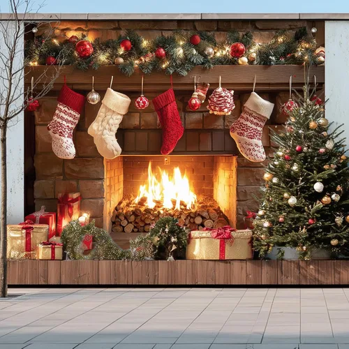 Miniatura 6 de BlissYard Pancarta de Fondo de Navidad de 8 x 6 pies Papá Noel Trineo Reno Feliz Navidad Árbol Muñeco de Nieve Regalos País de las Maravillas