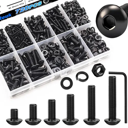 Miniatura 8 de mxuteuk Juego de tornillos M2.5 surtidos, M2.5 x 4/6/8/10/12/16/20/25mm, tornillos de cabeza hexagonal con tuerca hexagonal, kit de tuercas, acero