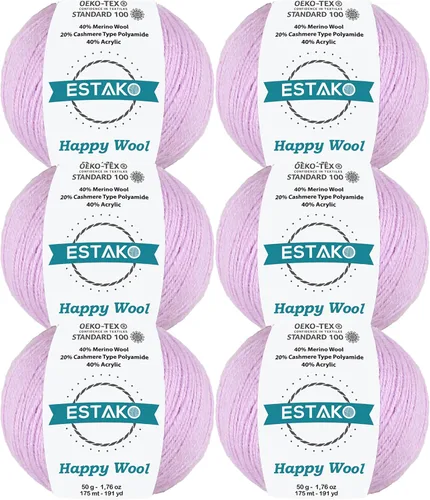 Miniatura 28 de Estako Happy Wool (paquete de 2 madejas) 40% lana merino 20% cachemira tipo poliamida 40% acrílico peso fingering hilo suave para tejer y crochet
