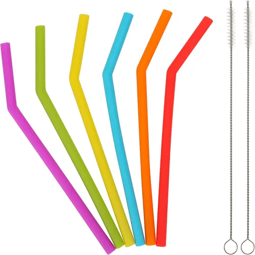 Pajitas de silicona reutilizables para niños pequeños y niños – 6 popotes flexibles para bebidas cortas de 6.6 pulgadas para vasos Yeti/Rtic/Ozark 6