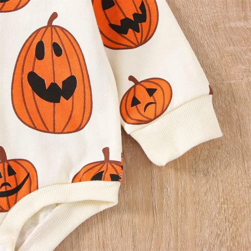 Miniatura 35 de Ropa de Halloween para bebé niña, sudadera con estampado de calabaza, mameluco de burbujas, lindo traje de Acción de Gracias de otoño
