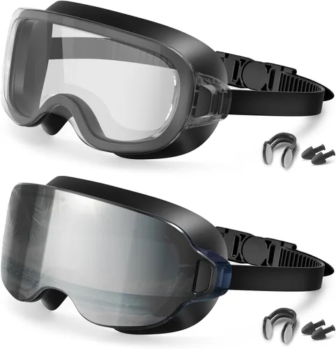 Miniatura 13 de Aegend Gafas de natación para adultos, paquete de 2 unidades, sin marco, 180°, visión amplia, antiniebla, UV, a la moda, para hombres y mujeres