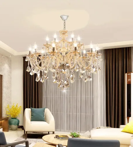 Miniatura 2 de Moderna lámpara de araña de cristal K9 Cognac de 6 luces, base de vela E12, lámpara colgante de cristal, elegante lámpara de techo de cristal