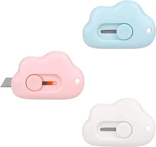 Suministros para hacer joyas LRESJJIUJ 3 mini cuchillos de arte y arte en forma de nube, cortadores de caja, retráctiles y portátiles, adecuados
