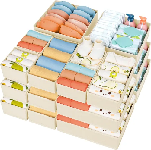 Miniatura 16 de DIMJ Organizador de cajones para ropa, paquete de 12 unidades, organizadores plegables para bebé, organizador de almacenamiento y cómoda para Beige