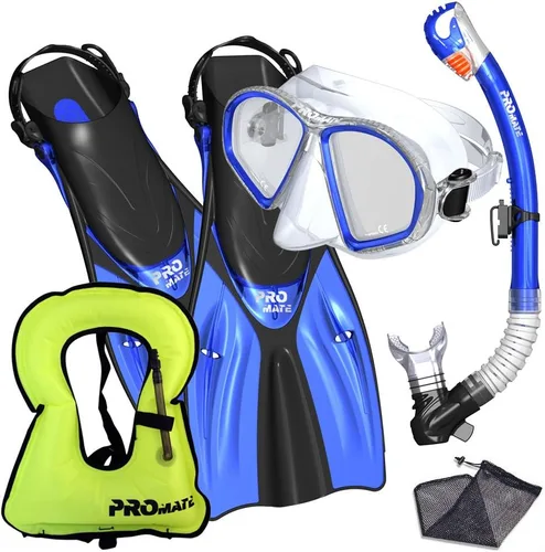 Miniatura 3 de Promate Juego de esnórquel, máscara de aletas de esnórquel y bolsa de equipo de snorkel seco para adultos y jóvenes, juego de esnórquel