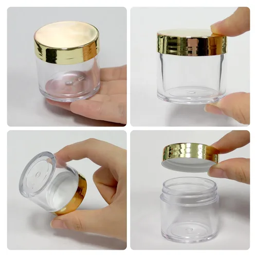 Miniatura 3 de Beauticom 1.06 oz/1.0 fl oz (1 fl. oz.) Tarros de plástico transparente de doble pared a prueba de fugas con tapas superiores planas para cremas, Oro