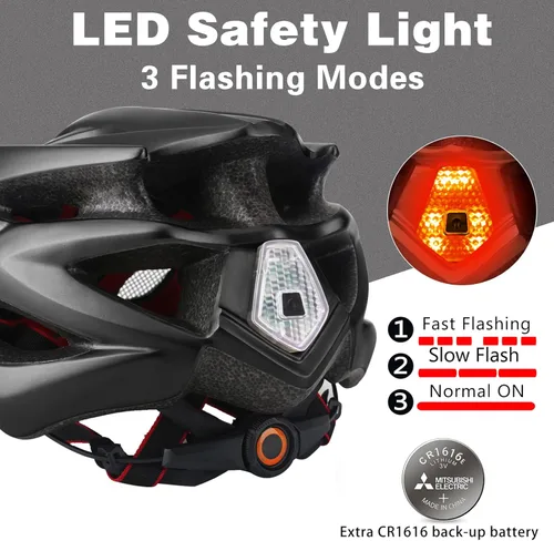 Miniatura 4 de Casco de bicicleta para hombre y mujer, casco de bicicleta Shinmax con luz trasera y visera desmontable Negro