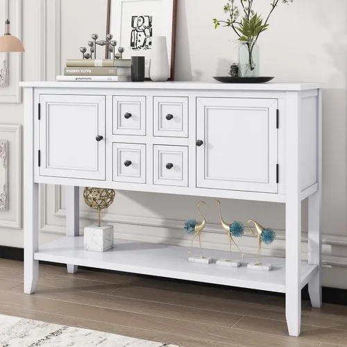 Miniatura 22 de Merax Aparador de cocina de granja con cajones y puertas, armario de almacenamiento de madera con estante abierto para sala de estar, cocina
