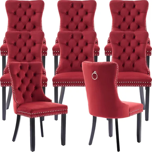Miniatura 37 de Velvet Dining Chairs Set of 2, Tufted High Chairs with Nailhead Trim, Pull Ring, Black Solid Wood Legs, Elegant Upholstered Accent Chairs for Dining