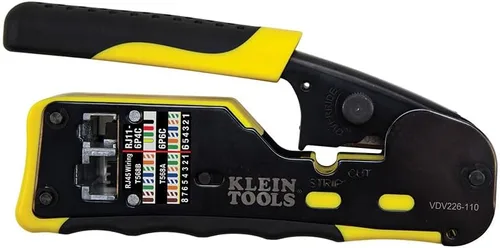 Miniatura 7 de Klein Tools 80024 Herramienta de trinquete para cable de datos y herramienta de crimpado RJ45 con enchufe CAT6, paquete de 50, kit de herramientas