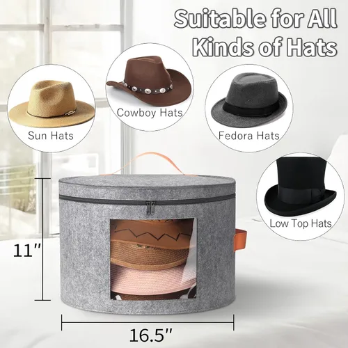 Miniatura 4 de kushon Caja redonda para sombreros de vaquero para 6-9 gorras, bolsa organizadora grande de fieltro para hombres y mujeres, con soporte, plegable