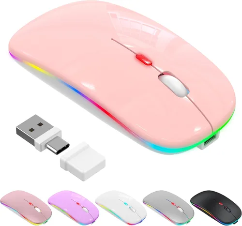 Miniatura 11 de Ratón LED Bluetooth inalámbrico para MacBook Air, Mac Pro, Laptop, iPad, ratón recargable silencioso con luz, ratón jiggle óptico de doble modo