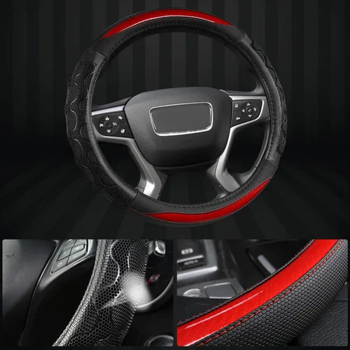 Miniatura 3 de Cubierta de Volante GIANT PANDA para GMC Sierra Acadia Terrain Yukon (3D Panal de Miel-Rojo-Tamaño Estándar)