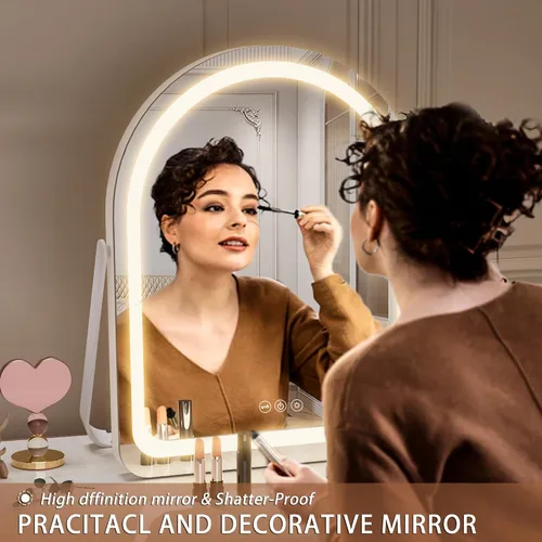Miniatura 4 de Hasipu Espejo de tocador con luces, espejo de maquillaje LED arqueado de 11 x 14 pulgadas, espejo de maquillaje iluminado con luces, control táctil