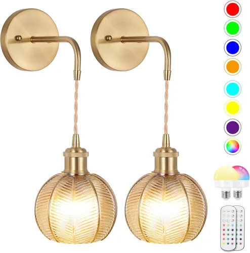Miniatura 15 de Aplique de Pared Operado por Batería, Apliques de Pared para Interiores no Cableados Apliques de Pared con Pantalla de Vidrio Verde Profundo con RGB