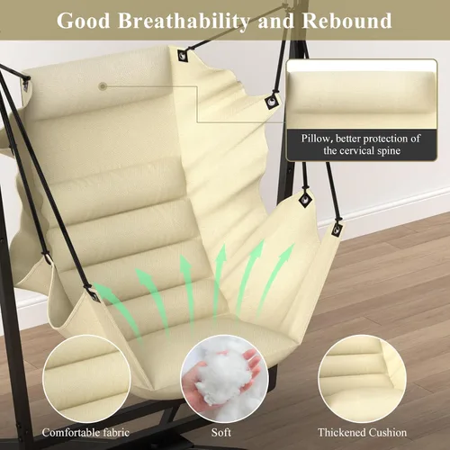 Miniatura 4 de Silla Hamaca Giratoria de 360° con Soporte - Silla Colgante Cómoda con Cojines (Capacidad de 400 libras) para Uso Interior/Exterior - Perfecta
