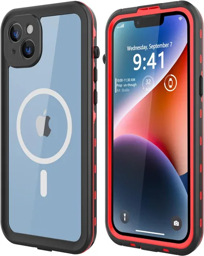 Miniatura 10 de Funda impermeable para iPhone 14, a prueba de golpes, a prueba de polvo, protector de pantalla integrado, anillo magnético negro