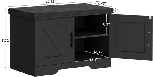 Miniatura 3 de HOMSHO Banca de almacenamiento de 2 niveles, banca para zapatos de 70 cm de ancho con cojín de asiento acolchado, banca de entrada con 2 puertas