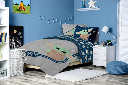 Miniatura 7 de Jay Franco Star Wars The Mandalorian Hello Grogu - Juego de ropa de cama de 7 piezas tamaño matrimonial, incluye edredón y juego de sábanas, ropa