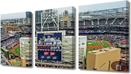 Miniatura 64 de TUMOVO American Sports - Decoración de pared Wrigley Stadium, 3 piezas, arte de pared de estadio de béisbol, cuadros para decoración del hogar
