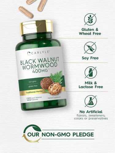 Miniatura 4 de Carlyle Wormwood Black Walnut 120 Cápsulas Complejo herbario Sin OMG, sin gluten
