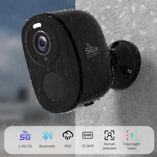 Miniatura 2 de Rraycom Paquete de 2 cámaras de seguridad inalámbricas para exteriores WiFi 5G/2.4G, cámaras alimentadas por batería 2K para seguridad del hogar