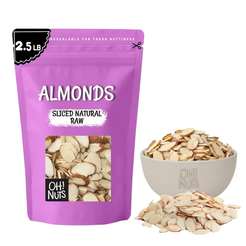 Miniatura 10 de Oh! Nuts Almendras naturales en rodajas – crudas – 100% naturales – 2 libras – Rebanadas de almendras altas en proteínas – Empaquetadas en bolsa