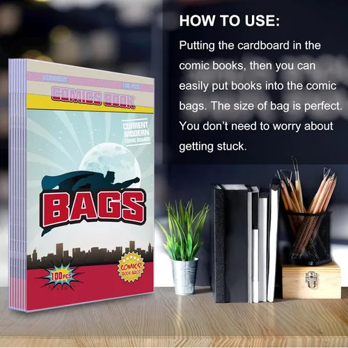 Miniatura 5 de KKU 200 bolsas para cómics actuales, Bolsas transparentes para cómics de 7.2 X 10.5 pulgadas, Fundas para cómics libres de ácido para almacenamiento