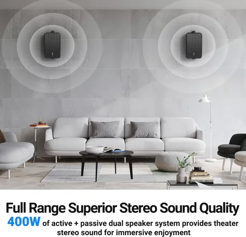 Miniatura 4 de Inwa Altavoces Bluetooth para exteriores, altavoz activo de montaje en pared pasivo de 400 W, juego de sonido estéreo inalámbrico impermeable