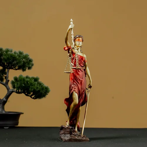Miniatura 7 de Estatua de bronce ciega de la justicia, figura de justicia Themis de 11 pulgadas (rojo)
