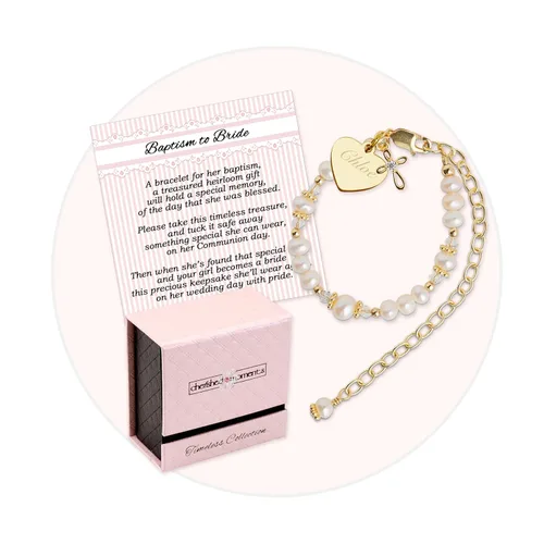 Miniatura 10 de Cherished Moments Pulsera de bautismo a novia de regalo para niñas pequeñas en plata de ley 925 o chapado en oro de 14 quilates con perlas