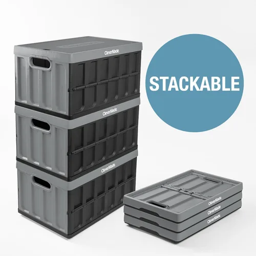 Miniatura 5 de CleverMade Contenedores de almacenamiento plegables con tapas - Ocean paquete de 3, 62L - Contenedores de plástico apilables, cajas de organización