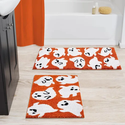 Miniatura 3 de Estmy Bonita alfombra de baño de fantasma naranja, antideslizante, lavable a máquina, de 16 x 24 pulgadas, espeluznante y divertida alfombra de baño