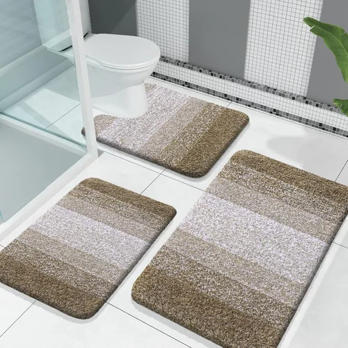 Miniatura 24 de OLANLY Juego de alfombras de baño de 3 piezas, alfombras de baño de microfibra suave y absorbente y alfombra de inodoro de contorno en forma de U