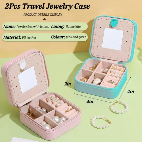 Miniatura 3 de 2Pcs Travel Jewelry Case for Women Girls,Portable Jewelry Box with Letters 2-Layer Jewelry Storage Mini Jewelry Case Travel Must Have Birthday Gifts