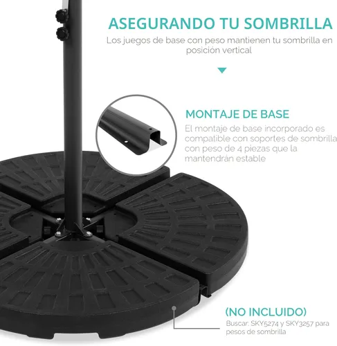 Miniatura 5 de Best Choice Products Sombrilla de Patio de Mercado Colgante con Compensación LED Solar de 10 Pies para Patio Trasero, Piscina, Césped y Jardín