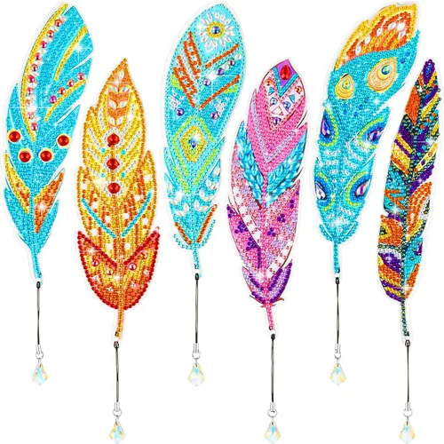 Henoyso Juego de 6 marcadores de pintura de diamante, marcapáginas de plumas 5D, marcadores de diamantes de imitación para bricolaje, arte de