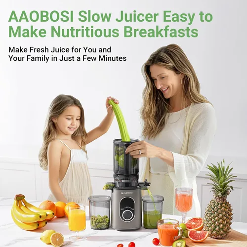 Miniatura 4 de AAOBOSI Exprimidor de prensa en frío, 4.35 pulgadas de conducto de alimentación grande, máquina exprimidora (actualización) Extractor de jugo lento