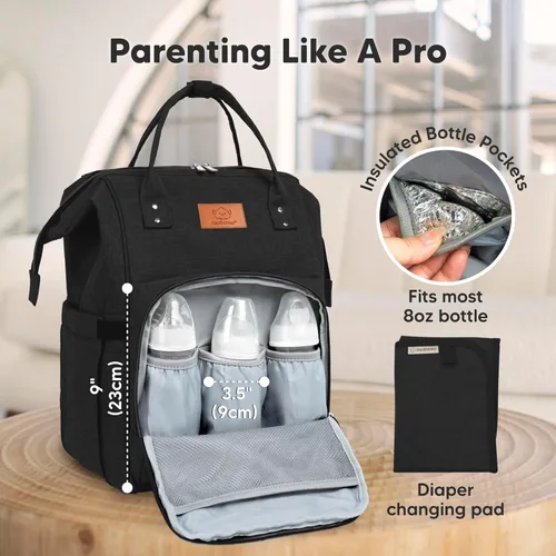Miniatura 4 de KeaBabies - Mochila pañalera grande impermeable para viajes Color negro.