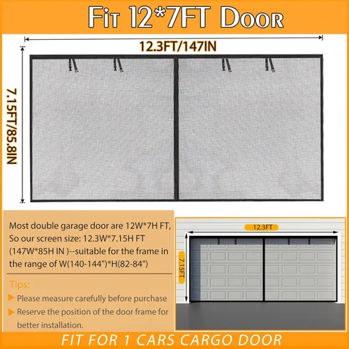 Miniatura 2 de Puertas de pantalla de garaje para garaje de 1 coche - 12x7 pies de fibra de vidrio, pantalla de puerta de garaje magnética duradera y resistente