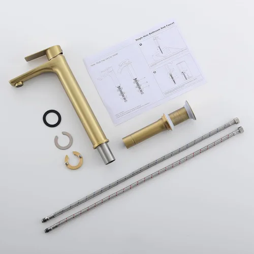 Miniatura 7 de TONNY Grifo de lavabo dorado, grifo alto dorado cepillado para fregadero de baño, 1 agujero, grifo de tocador de lavabo de una sola manija con Oro